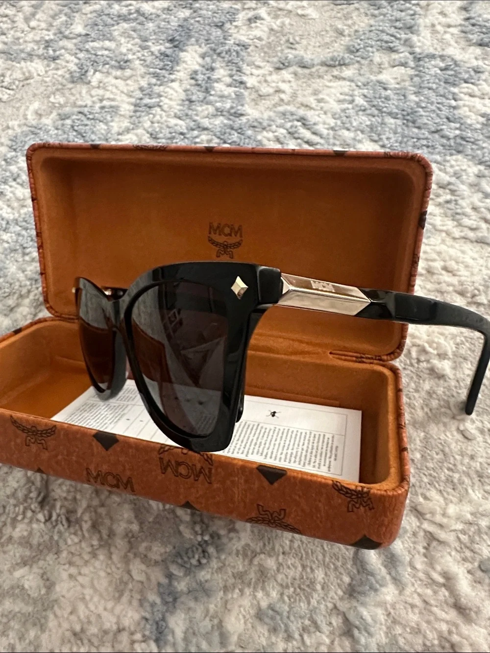 MCM Black Cat-Eye Sunglasses with Brown Monogram Case